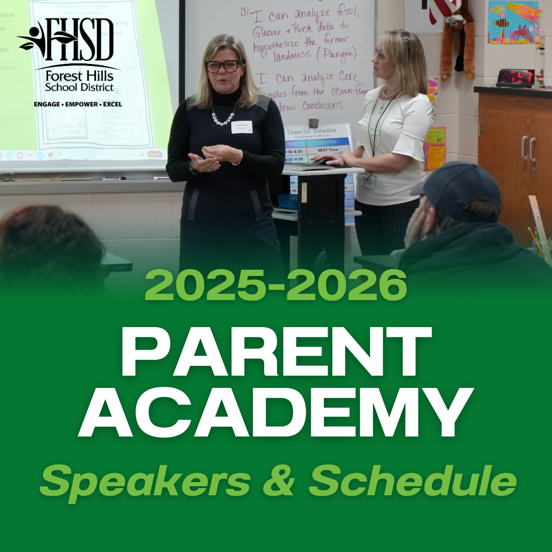 photo of two speakers above text that says 2025-2026 Parent Academy Speakers and Schedule
